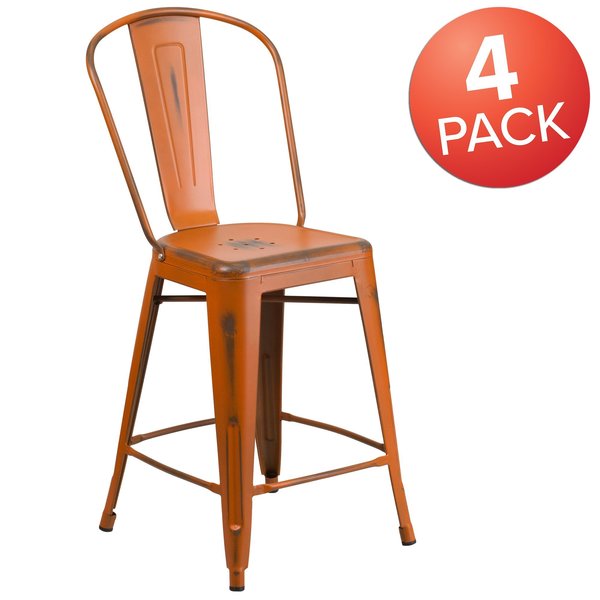 Distressed Orange Metal Stool