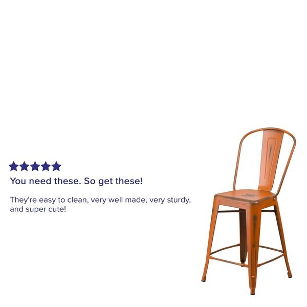 Distressed Orange Metal Stool