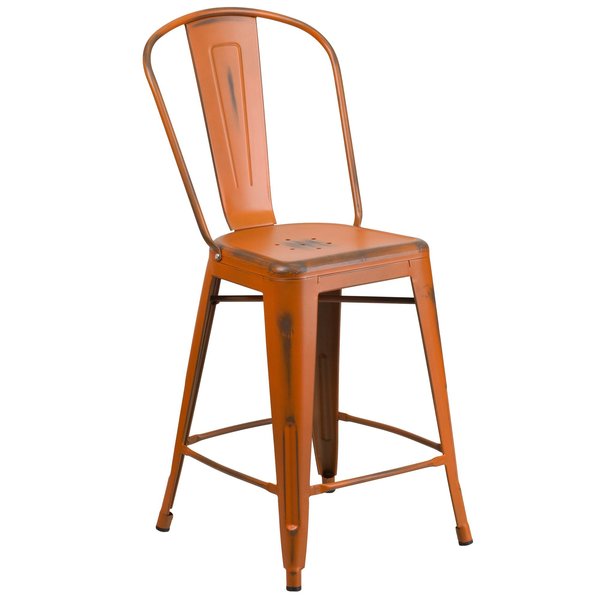 Distressed Orange Metal Stool