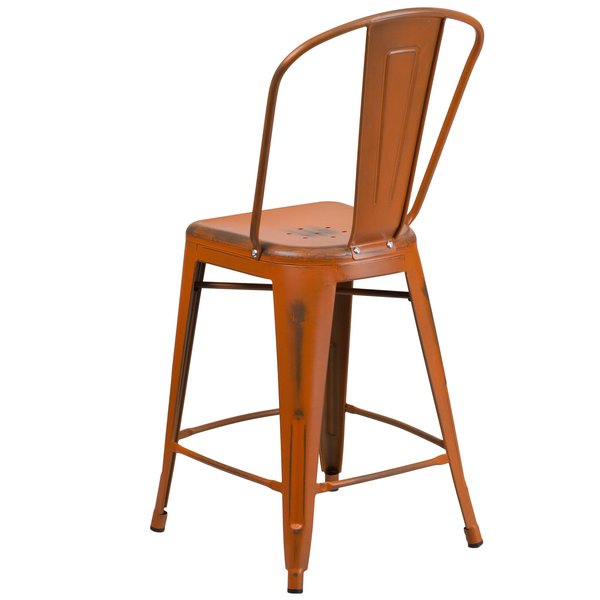 Distressed Orange Metal Stool