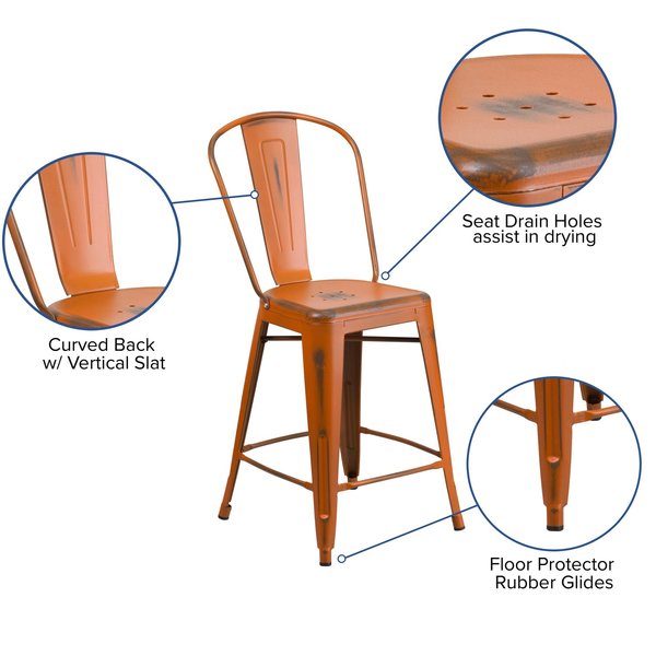 Distressed Orange Metal Stool