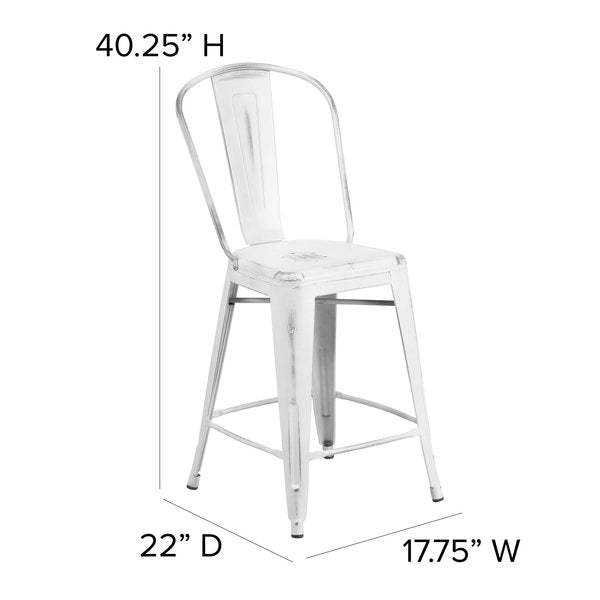 Distressed White Metal Stool