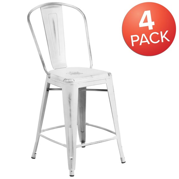 Distressed White Metal Stool