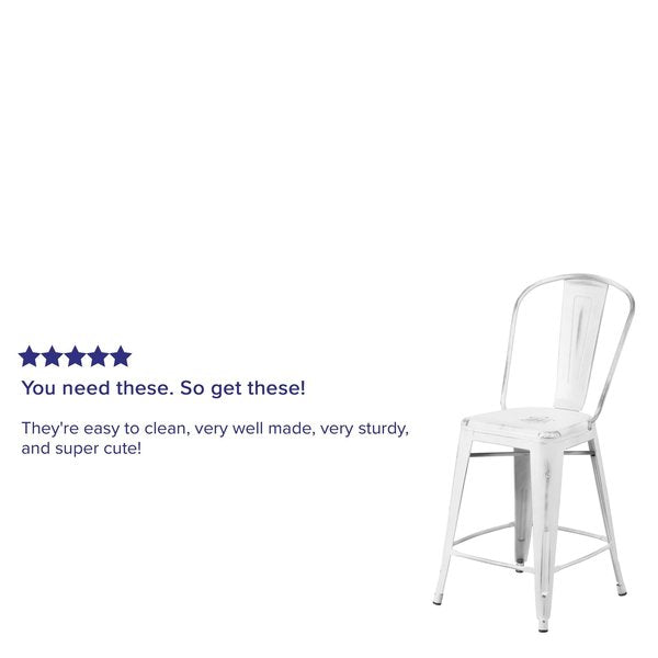Distressed White Metal Stool