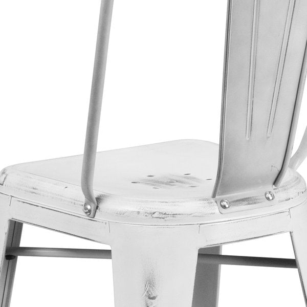 Distressed White Metal Stool