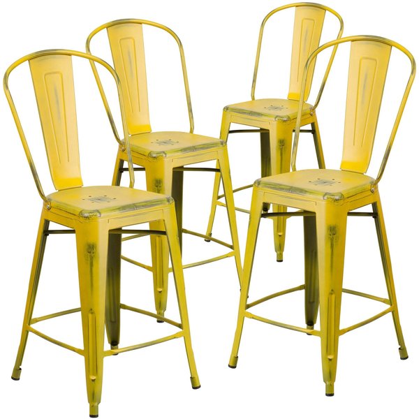 Distressed Yellow Metal Stool