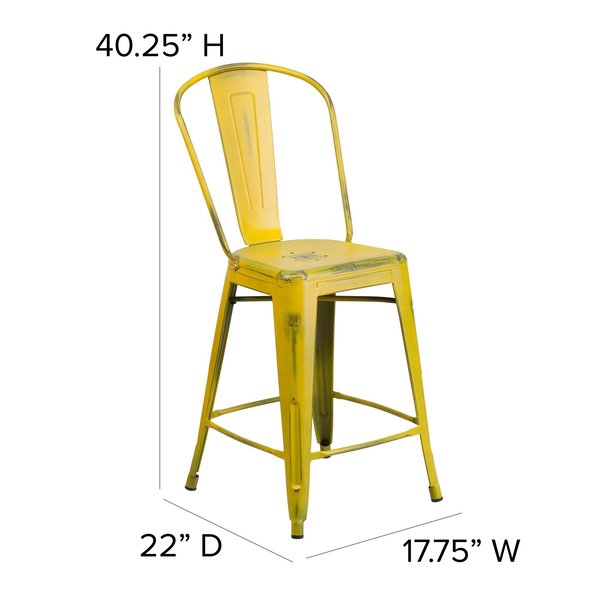 Distressed Yellow Metal Stool