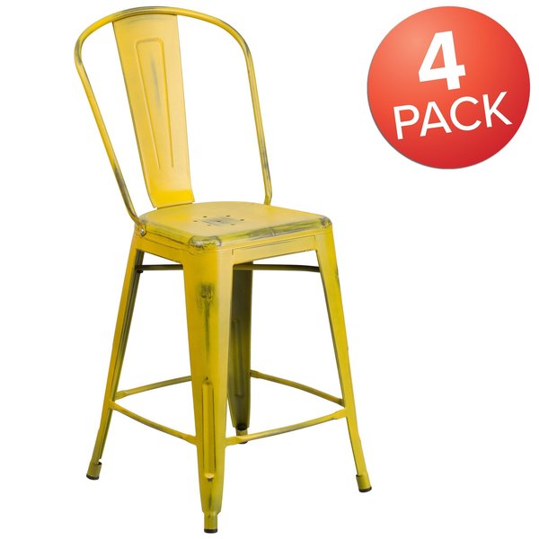 Distressed Yellow Metal Stool