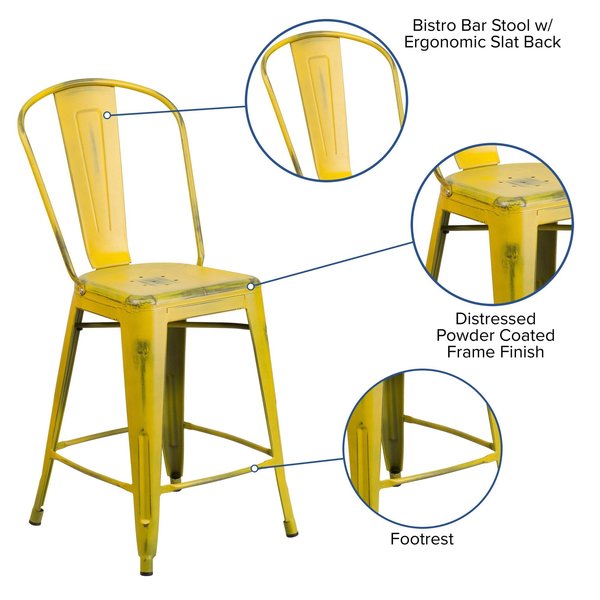 Distressed Yellow Metal Stool