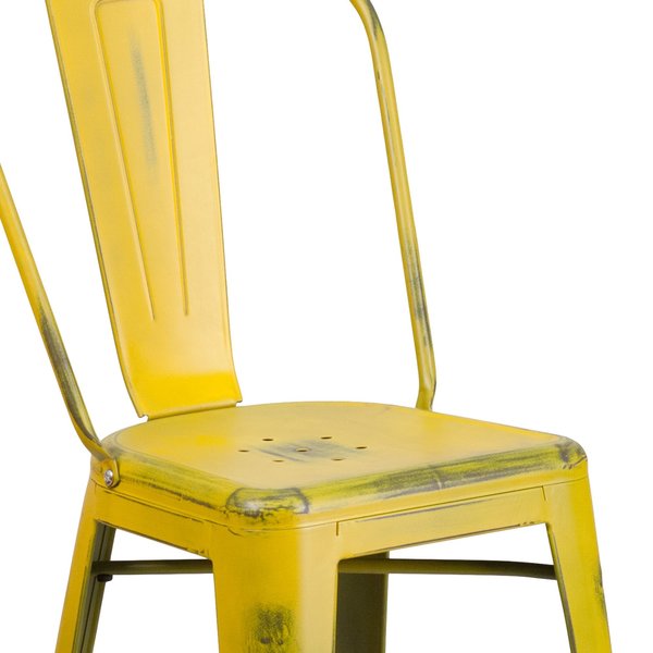 Distressed Yellow Metal Stool