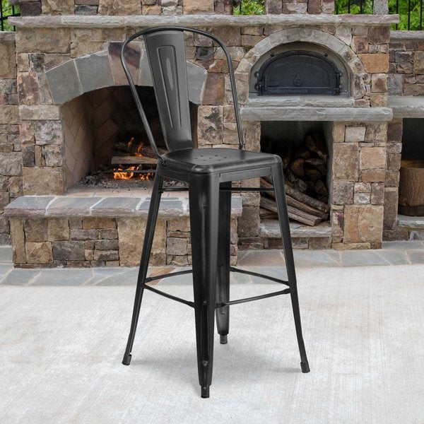 Distressed Black Metal Stool