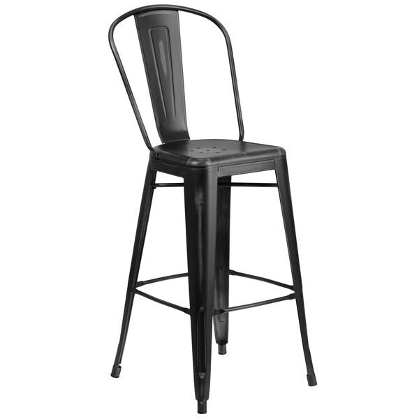 Distressed Black Metal Stool