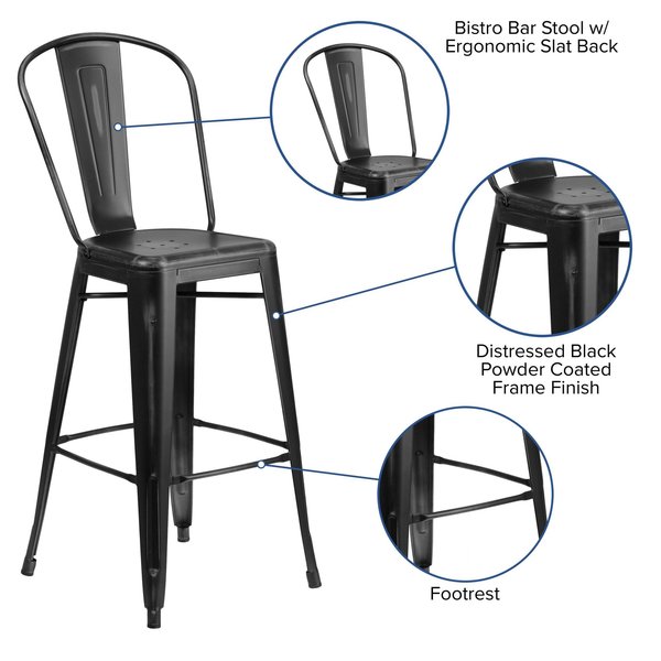 Distressed Black Metal Stool