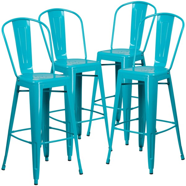 Teal Metal Outdoor Stool, 30