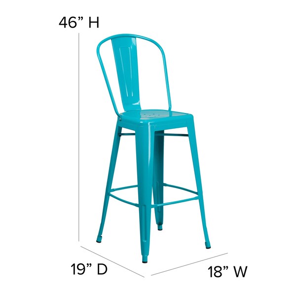 Teal Metal Outdoor Stool, 30