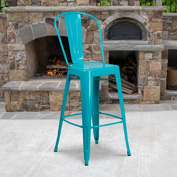 Teal Metal Outdoor Stool, 30