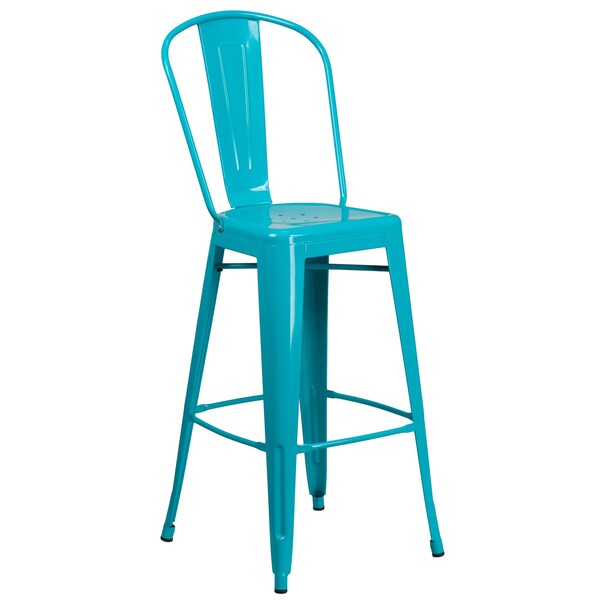 Teal Metal Outdoor Stool, 30