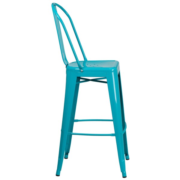 Teal Metal Outdoor Stool, 30