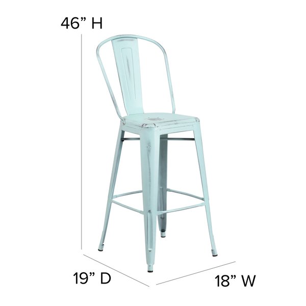 Distressed Gn-Blue Metal Stool