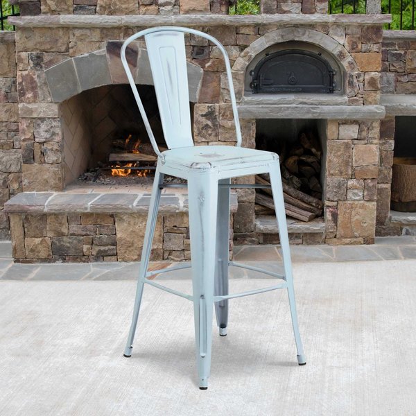 Distressed Gn-Blue Metal Stool