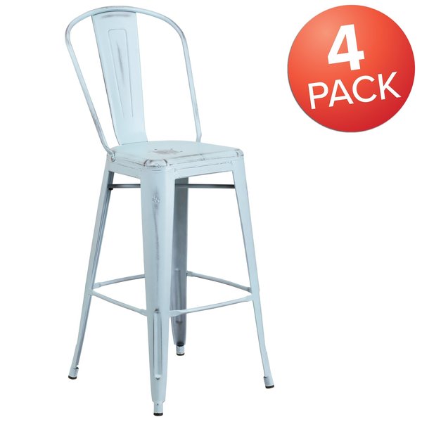Distressed Gn-Blue Metal Stool