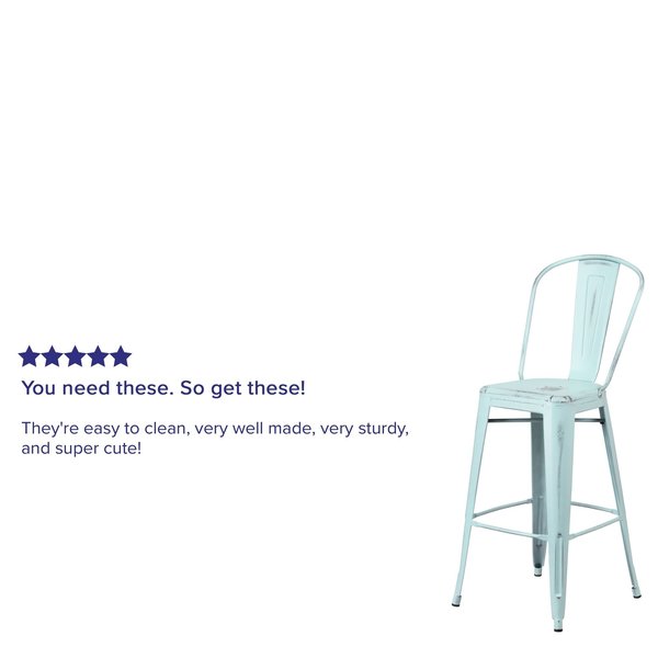 Distressed Gn-Blue Metal Stool