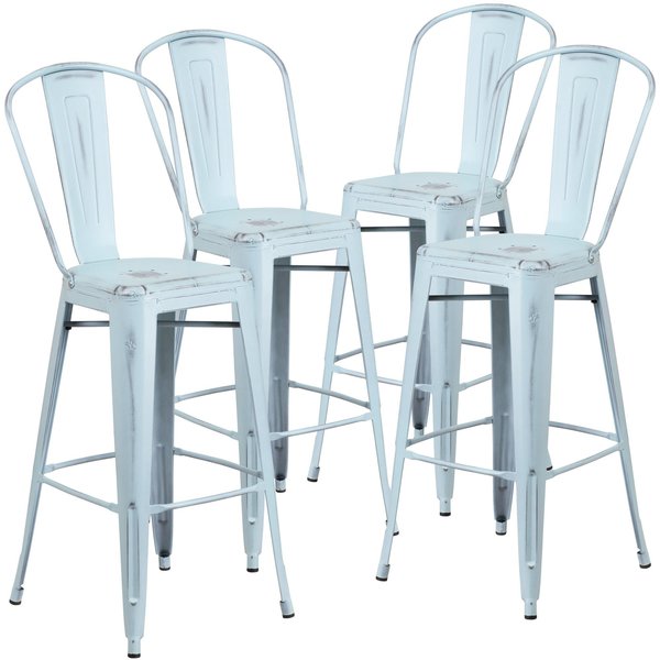 Distressed Gn-Blue Metal Stool