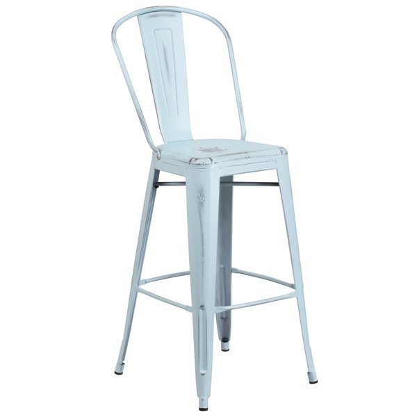 Distressed Gn-Blue Metal Stool