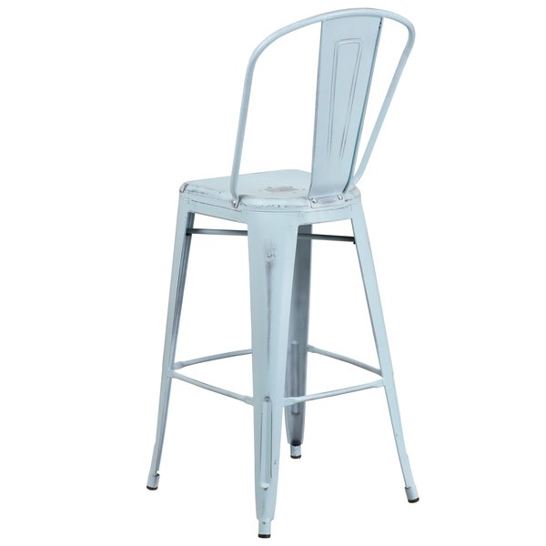 Distressed Gn-Blue Metal Stool