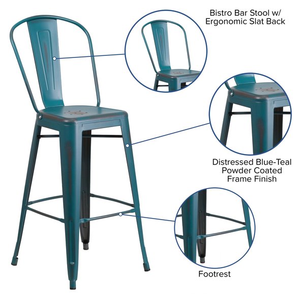 Distressed Blue-TL Metal Stool