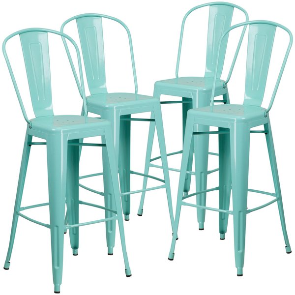 Mint Green Metal Indoor-Outdoor Barstool with Back, 30