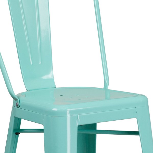 Mint Green Metal Indoor-Outdoor Barstool with Back, 30