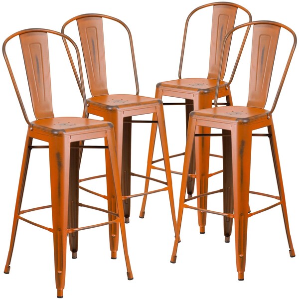 Distressed Orange Metal Stool