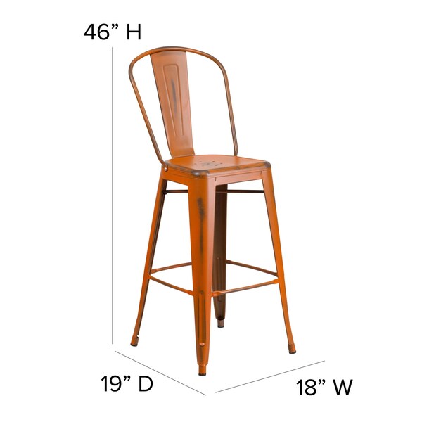 Distressed Orange Metal Stool