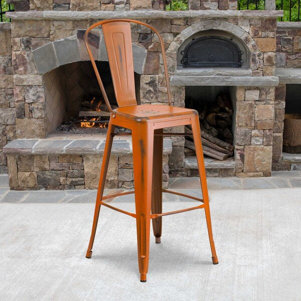Distressed Orange Metal Stool
