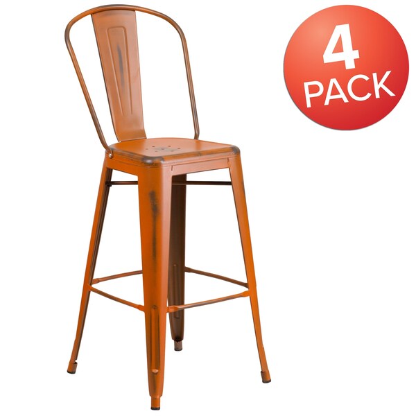 Distressed Orange Metal Stool