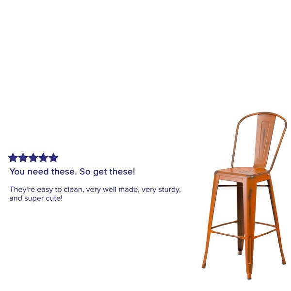 Distressed Orange Metal Stool