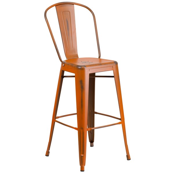 Distressed Orange Metal Stool