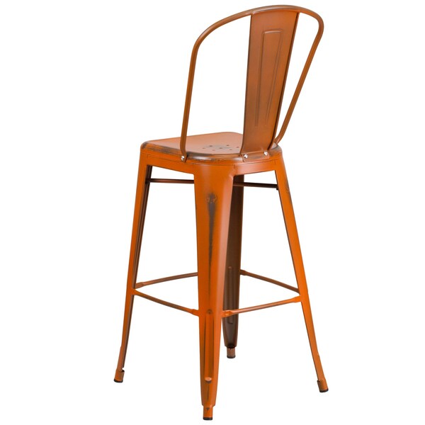 Distressed Orange Metal Stool