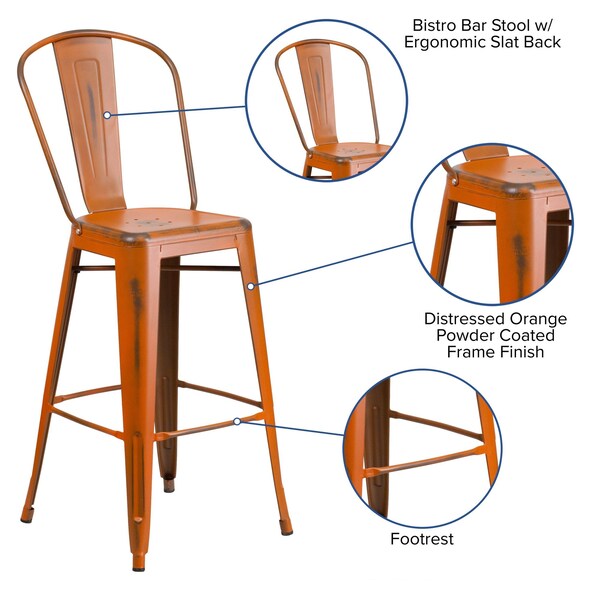 Distressed Orange Metal Stool