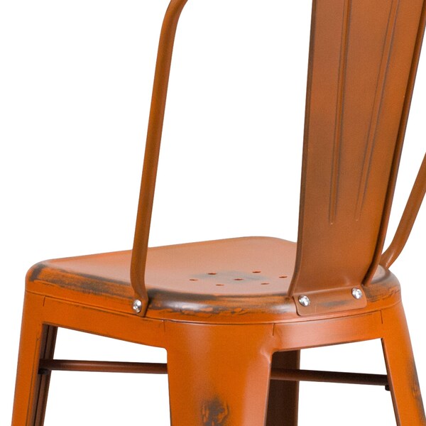 Distressed Orange Metal Stool
