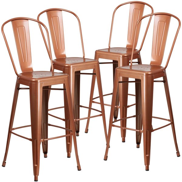 Copper Metal Indoor-Outdoor Barstool with Back, 30