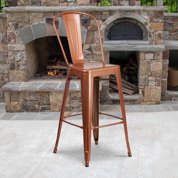 Copper Metal Indoor-Outdoor Barstool with Back, 30