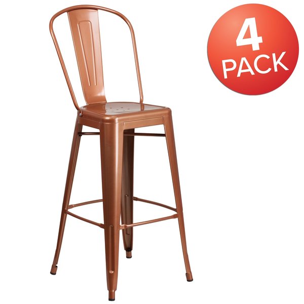 Copper Metal Indoor-Outdoor Barstool with Back, 30