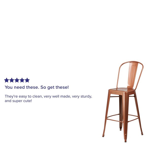 Copper Metal Indoor-Outdoor Barstool with Back, 30