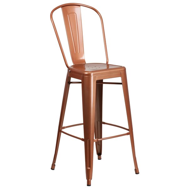 Copper Metal Indoor-Outdoor Barstool with Back, 30