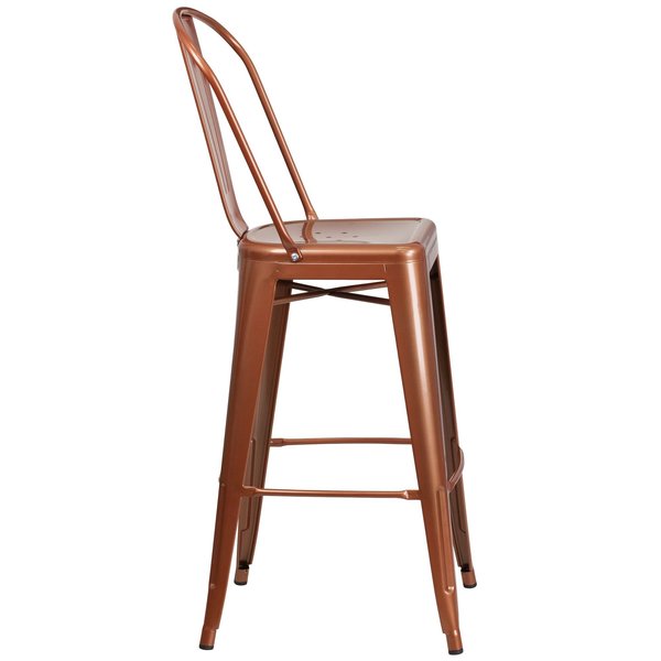 Copper Metal Indoor-Outdoor Barstool with Back, 30