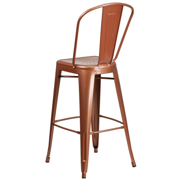 Copper Metal Indoor-Outdoor Barstool with Back, 30
