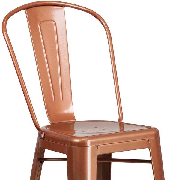 Copper Metal Indoor-Outdoor Barstool with Back, 30
