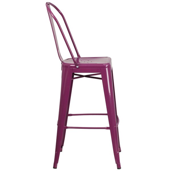 Purple Metal Indoor-Outdoor Barstool with Back, 30